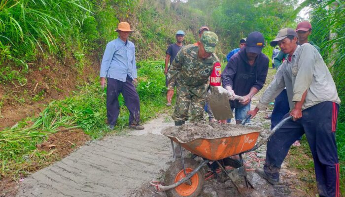 Gotong Royong Tanpa Henti, Babinsa Koramil 0822/05 Wringin Bersama Warga Banyu Wulu Pasang Cempolong dan Rambat Jalan